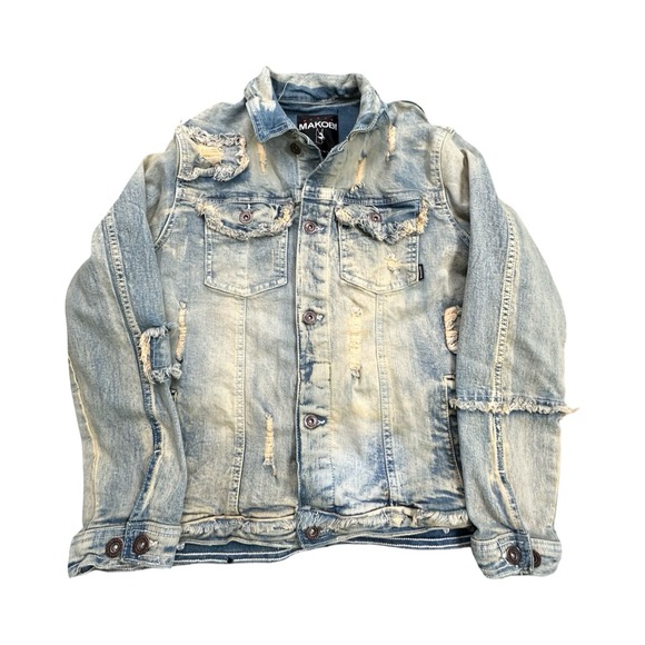 Makobi Other - Makobi Denim Jacket Mens XL Blue Distressed Frayed Premium Cotton Trucker Coat